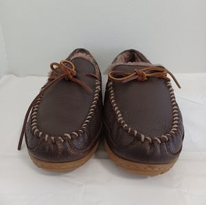 L.L.BEAN men's wicked good moc  slippers  brown doble leather  size 12